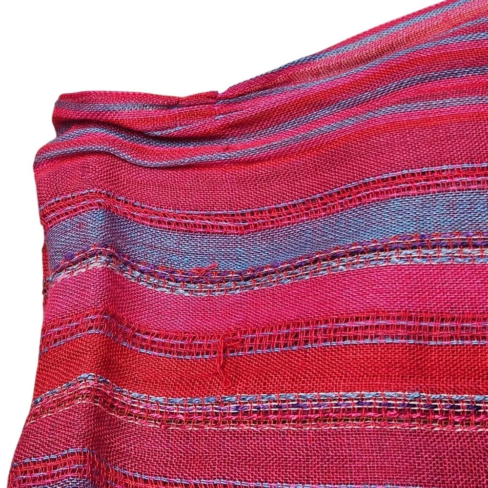 Open Hand India Pink Blue Striped Scarf‎ Tassels Lightweight Woven